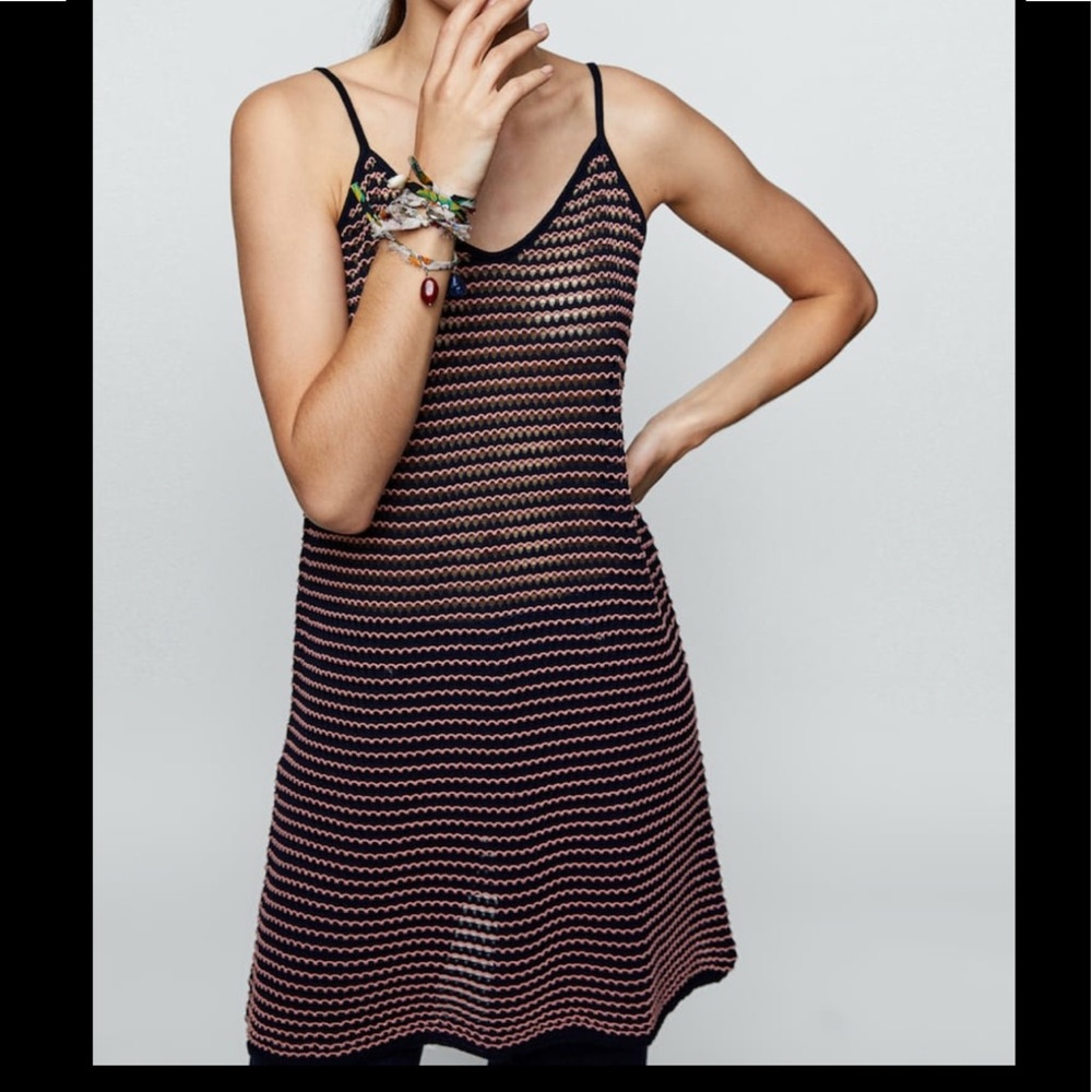 NEW ZARA WAVY TWO TONE STRIPE KNIT TUNIC COVERUP MINI DRESS SIZE LARGE - Picture 4 of 12